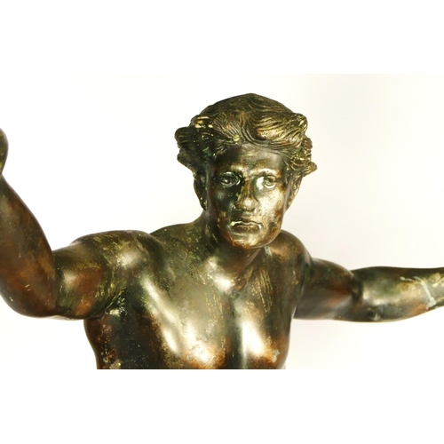 136 - L'Aviation, an early 20th century bronzed spelter trophy/statue, depicting a youth holding a flaming... 