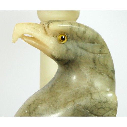 133 - A French marble table lamp, in the form of an eagle on a pedestal, 33cm, together with a matching pa... 