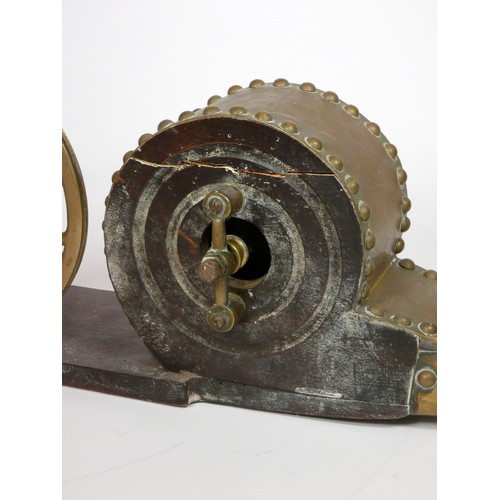 154 - A 19th century stained softwood and brass mechanical Westmoreland blower bellows, 60cm.