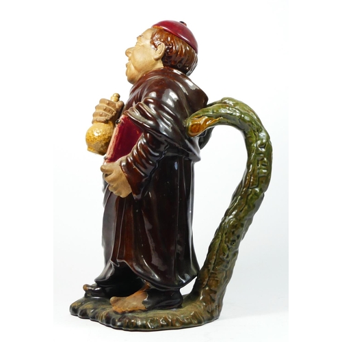 175 - Jose A. Cunha, Caldas Pottery, Portugal, a majolica monk pitcher, removeable head, 32cm.