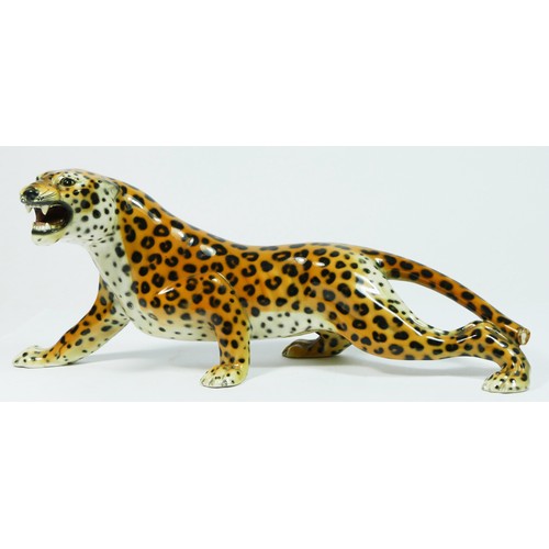 191 - An Italian Majolica ceramic sculpture of a prowling leopard, by Ronzan Lenci, circa 1970s, Ltd editi... 