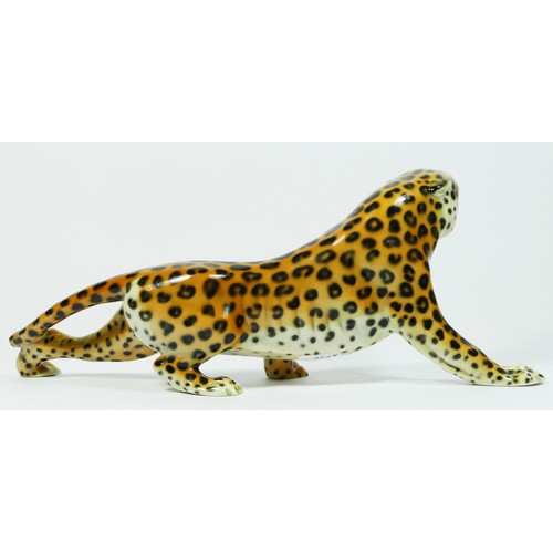 An Italian Majolica ceramic sculpture of a prowling leopard, by 