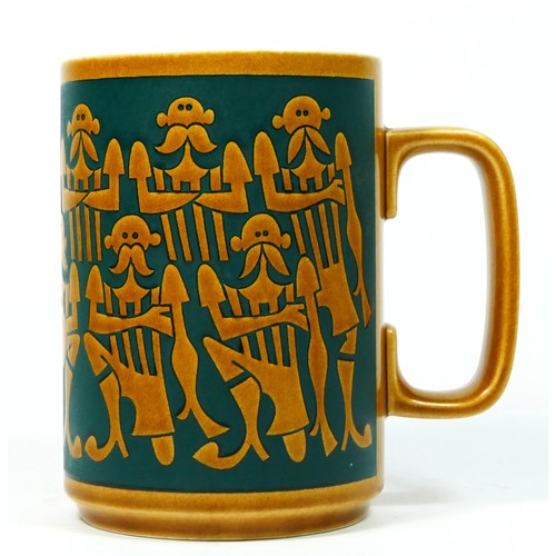 199 - A 1970s Hornsea mug, designed by John Clappison, depicting a Hull City football team, dark teal gree... 