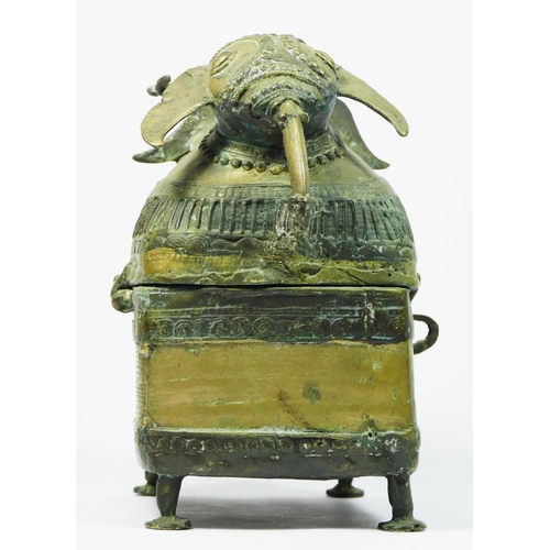 219 - An Indo Persian dhokra casket in the form of an elephant, 19 x 19 x 11cm