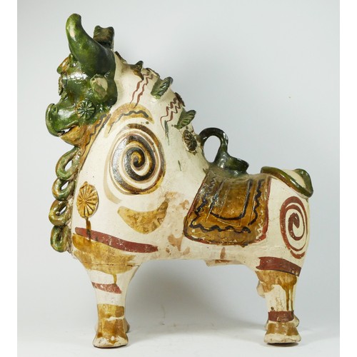 222 - A Peruvian folk pottery ceremonial figure of a bull, 47 x 37cm