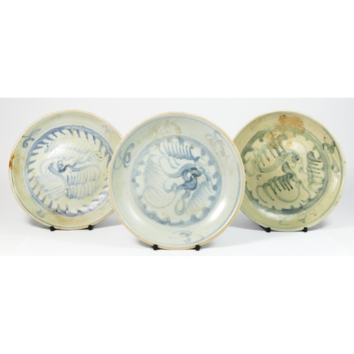 237 - Chinese Tek Sing Shipwreck cargo wares, three shallow dishes, 17.5cm, all bearing Nagel Auction stic... 