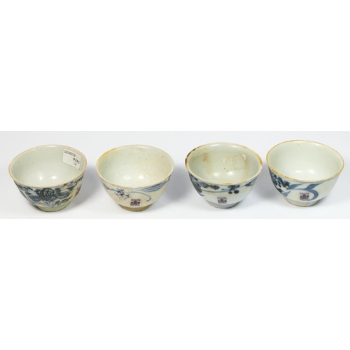 243 - Chinese Tek Sing Shipwreck cargo wares, four tea bowls, 7cm, Nagel Auction stickers (4).
The Tek Sin... 