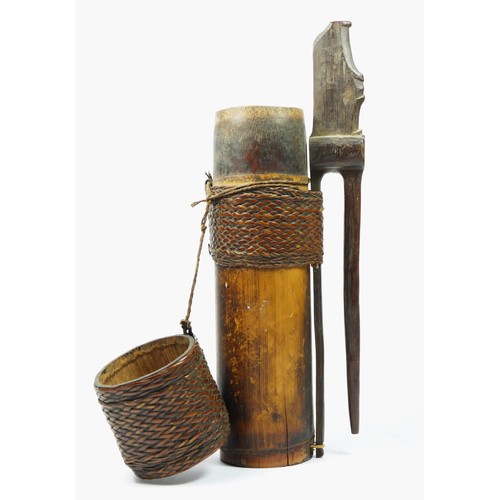 260 - A Chinese 19th century bamboo scroll holder with waistband attachment, 28cm