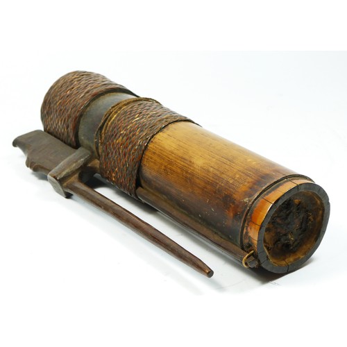 260 - A Chinese 19th century bamboo scroll holder with waistband attachment, 28cm