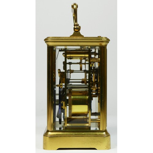 268 - A French brass striking and repeating carriage clock, white enamel dial with Roman numerals, the Par... 