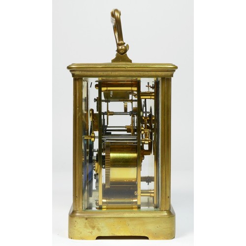 270 - E. Maurice & Co., a late 19th century French brass striking carriage clock, white enamel dial with R... 