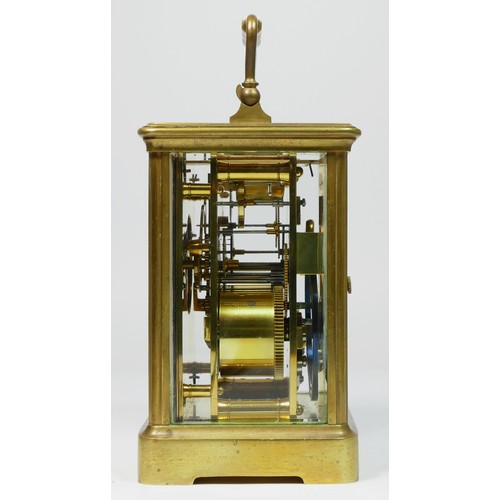 270 - E. Maurice & Co., a late 19th century French brass striking carriage clock, white enamel dial with R... 