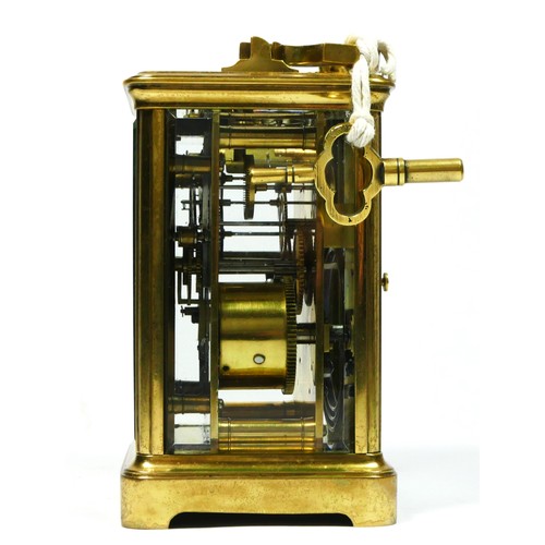 278 - An early 20th century English brass striking carriage clock, white enamel dial, ABEC lever platform,... 