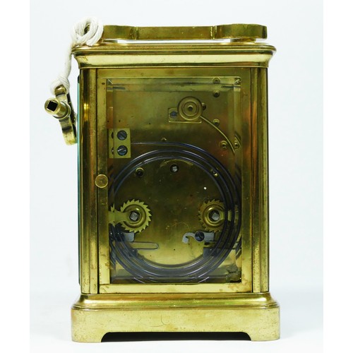 278 - An early 20th century English brass striking carriage clock, white enamel dial, ABEC lever platform,... 