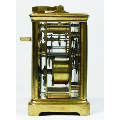 278 - An early 20th century English brass striking carriage clock, white enamel dial, ABEC lever platform,... 