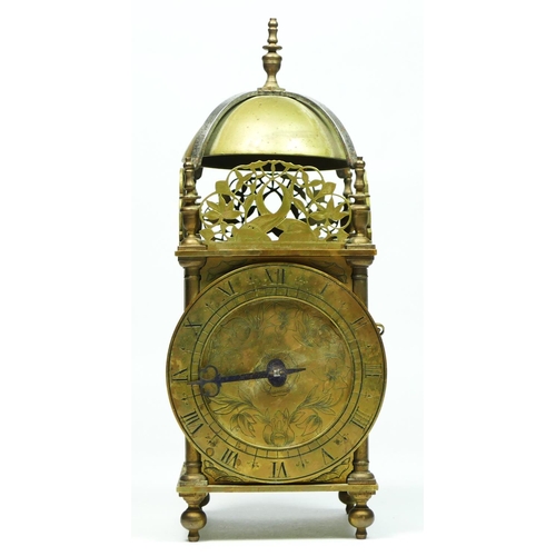 283 - Thomas Macaulay, Leeds, a Victorian brass miniature lantern clock, the opening case sides engraved w... 