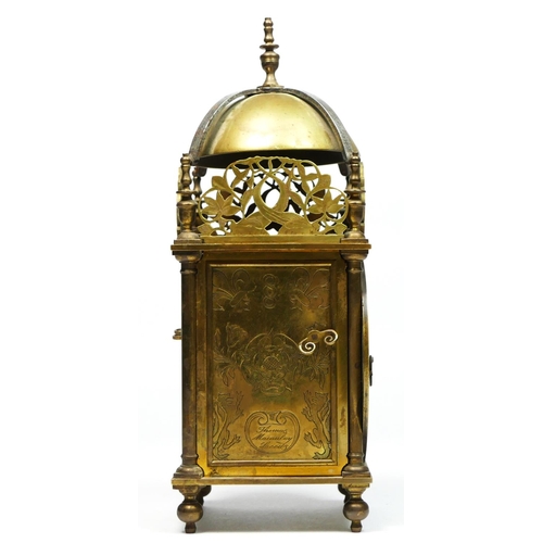 283 - Thomas Macaulay, Leeds, a Victorian brass miniature lantern clock, the opening case sides engraved w... 