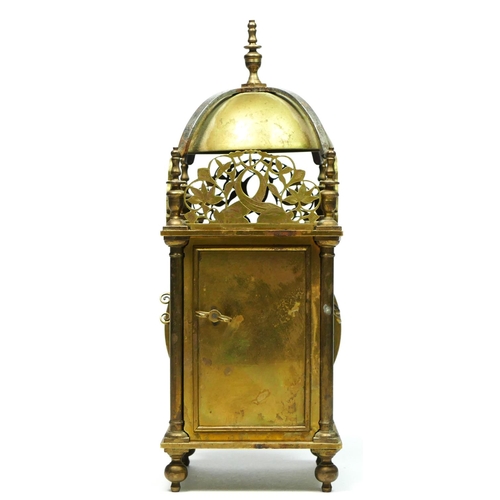 283 - Thomas Macaulay, Leeds, a Victorian brass miniature lantern clock, the opening case sides engraved w... 