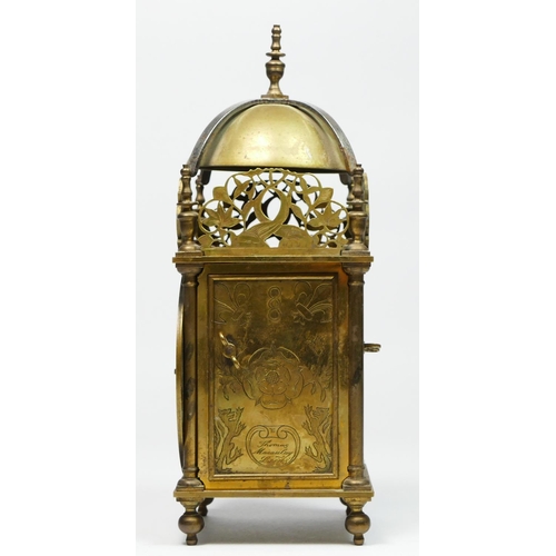 283 - Thomas Macaulay, Leeds, a Victorian brass miniature lantern clock, the opening case sides engraved w... 