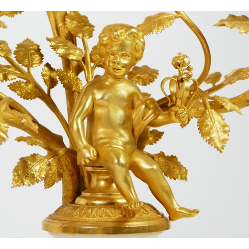 284 - Planchon, Paris, an impressive French late 19th century gilt brass and white marble clock garniture,... 