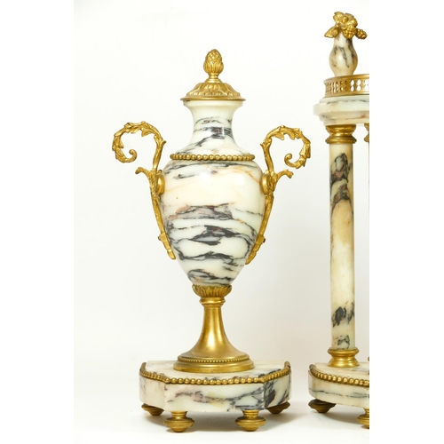 285 - S.H., Paris, a late 19th century French gilt metal and variegated marble clock garniture, the moveme... 