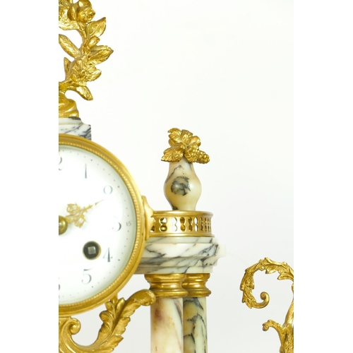 285 - S.H., Paris, a late 19th century French gilt metal and variegated marble clock garniture, the moveme... 