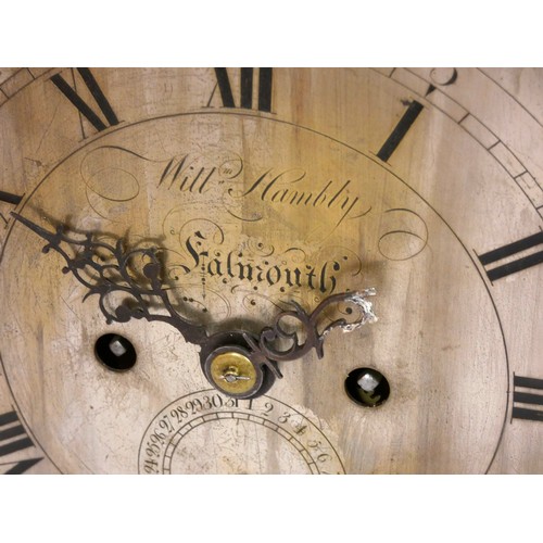 292 - Will. Hambly, Falmouth, a late 18th century bracket clock dial and movement, the 10