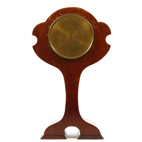 294 - An Art Nouveau mahogany and boxwood inlaid balloon mantel clock, white enamel dial, French movement,... 