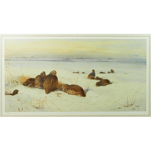 302 - After Archibald Thornburn, partridges in snow, limited edition print, c.1995, 705/850, 31 x 57cm.