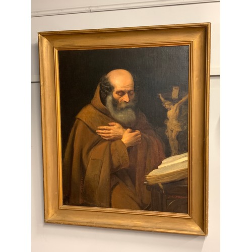 314 - 19th century Continental, monk reading the bible, oil on canvas, signed and dated indistinctly, Jule... 