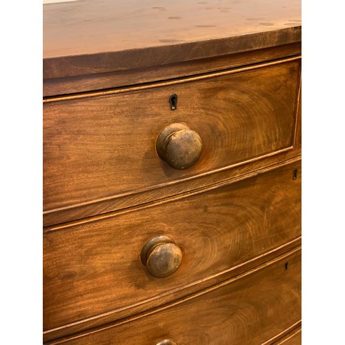 366 - A late 19th Century mahogany bow fronted chest of two short over three long graduated drawers with t... 