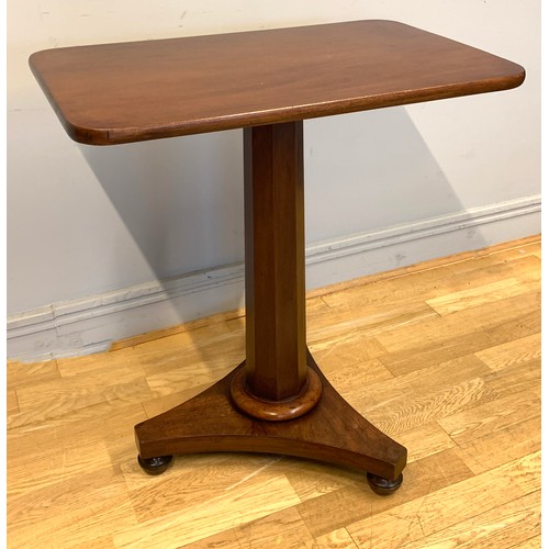 372 - A Victorian mahogany breakfast table, the rectangular, tilt-top above an octagonal column support, r... 