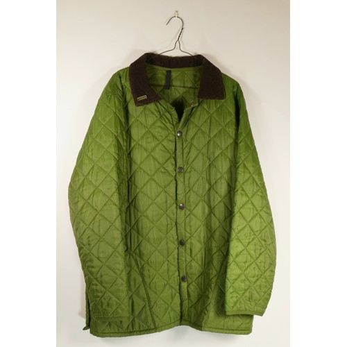 129 - Barbour green quilted jacket with corduroy collar, size XL.