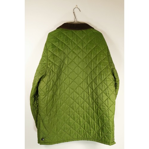 129 - Barbour green quilted jacket with corduroy collar, size XL.