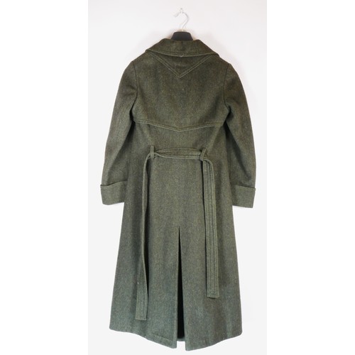 132 - Green long trench style coat, size 10