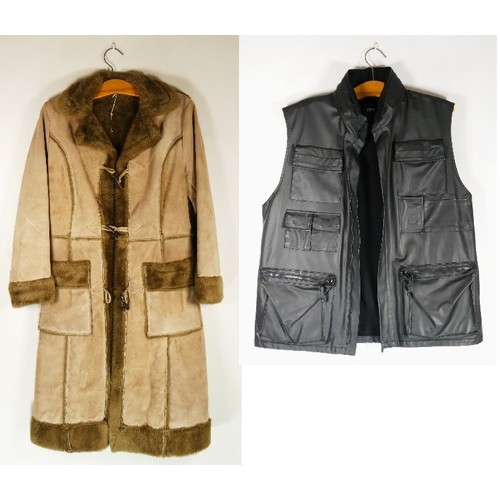 126 - Leather look waistcoat 'XPT Active' fleece lined, size L, together with a Sheepskin coat with acryli... 