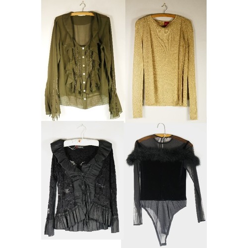 111 - A green 'Kaleidoscope' blouse/jacket, size 14. A Gold sparkly 'Olsen' vest and long-sleeved cardigan... 