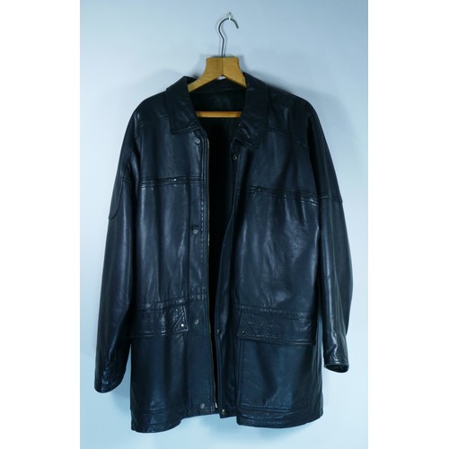 155 - A men's black leather jacket, size 52