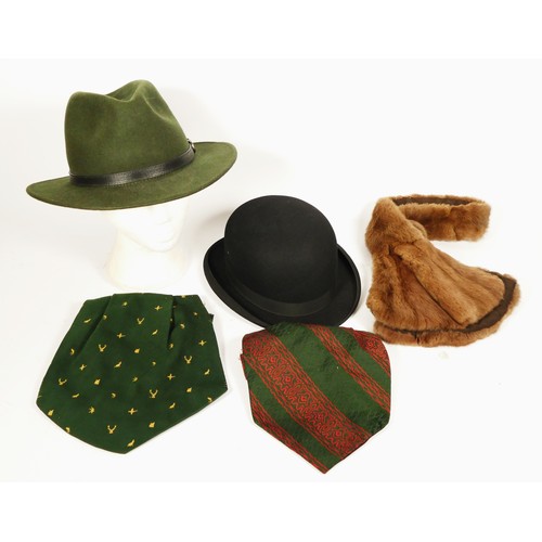 181 - A selection of men's accessories to include a black 'G.A Dunn' Bowler hat and a green Panama hat wit... 
