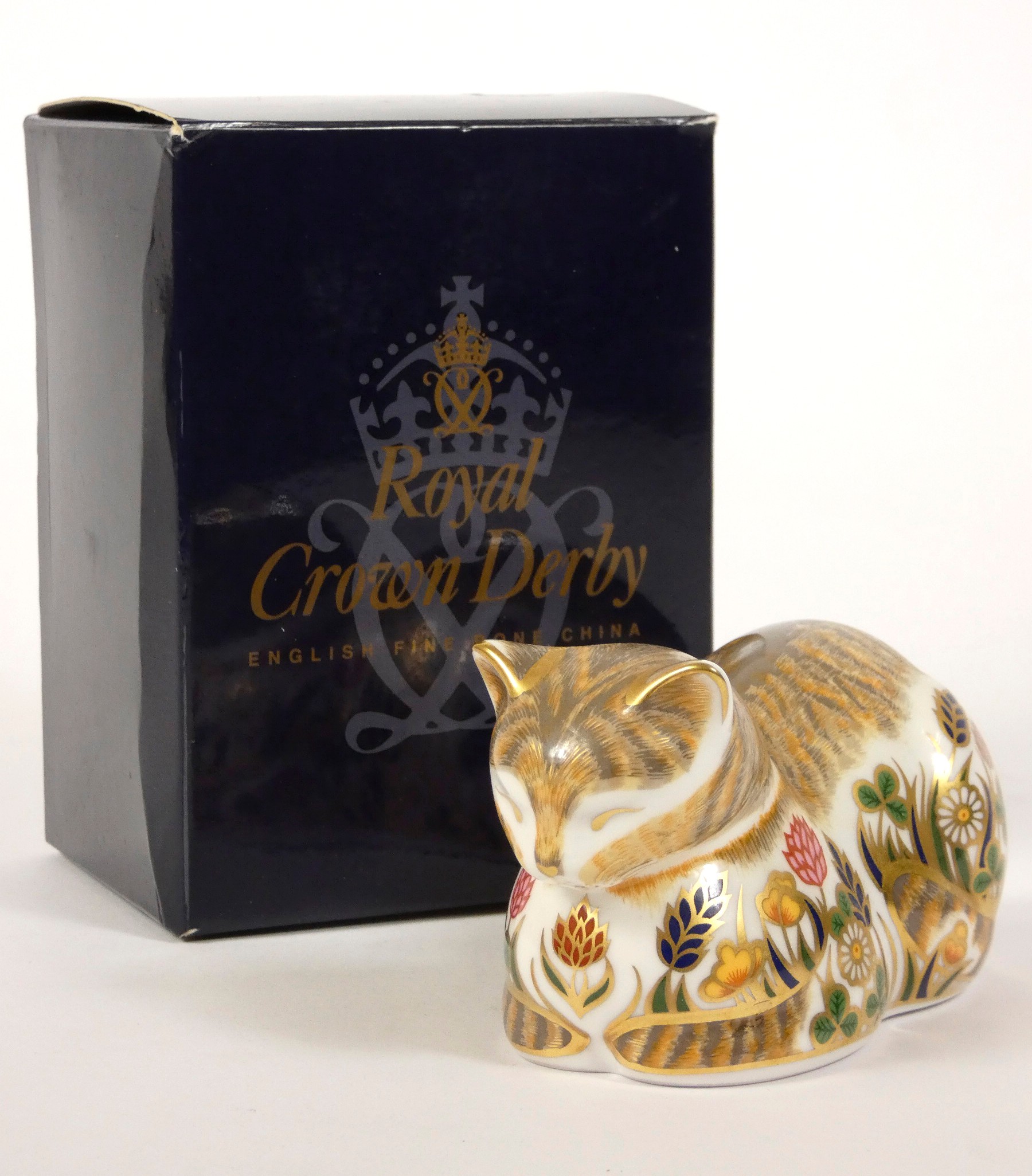 A Royal Crown Derby figure, Cottage Garden Cat, gold seal on base 