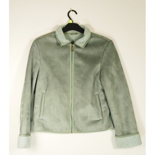 213 - Two sheepskin jackets, both 'Next', one a light green and zip up in size ladies 10 and the other bei... 