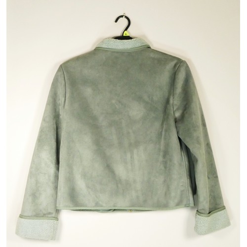 213 - Two sheepskin jackets, both 'Next', one a light green and zip up in size ladies 10 and the other bei... 