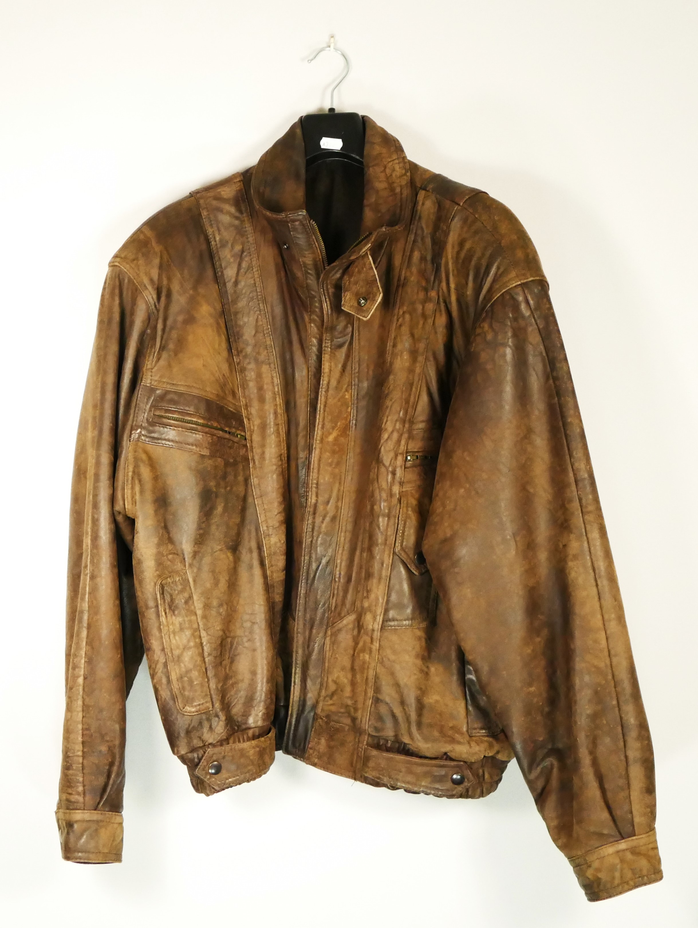 A Mens Xl Brown Vintage Leather Bomber Jacket 