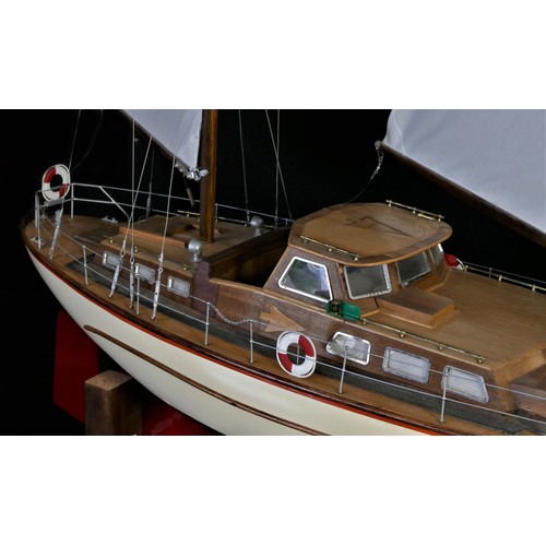 80 - Master Aitch, a well detailed radio controlled ketch pond yacht, with fibreglass hull and timber dec... 