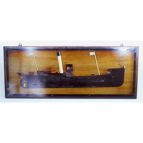 84 - An Edwardian wooden half block model of a Dutch coastal steamer, un-named, mahogany case with carved... 