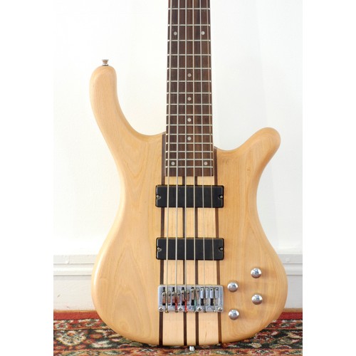 162 - An Oregon 6 String Bass Guitar, made by Gear4music, Ash body, including a fur lined hard carry case