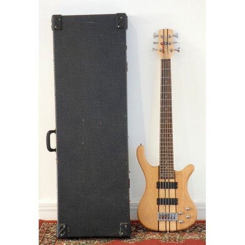 162 - An Oregon 6 String Bass Guitar, made by Gear4music, Ash body, including a fur lined hard carry case