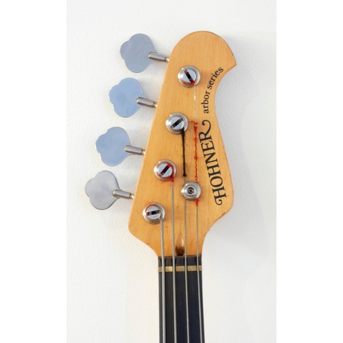 164 - A Hohner Arbor series electric bass guitar, fretless, sunburst body with white pick-guard, including... 