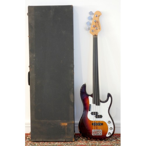 164 - A Hohner Arbor series electric bass guitar, fretless, sunburst body with white pick-guard, including... 