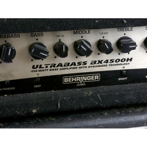 176 - A Behringer Ultrabass BX4500H 450 watt bass amp, power lead, together with a Maine 170 amp (2)